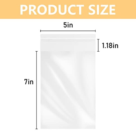 200 Pieces 5''x 7'' Clear Resealable Cello/Cellophane Good for Bakery,Adhesive Treat, Candle, Soap, Cookie Poly Bags